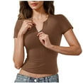 thumbnail image 2 of Tops for Women Plus Size Yoga Short Sleeve Round Neck Solid Color Casual Top Coffee L, 2 of 6