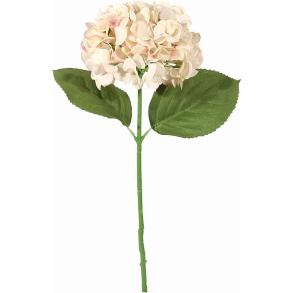 18" Pink Blush Hydrangea Stems Artificial Silk Flowers with 7" Blooms and 2 Green Leaves – Realistic Faux Floral Stem for Home Décor, Wedding & Arrangements