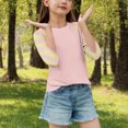 thumbnail image 3 of zbxnLI Girls 3/4 Sleeve Tops Color Block Striped Crewneck T-Shirts Little Girls Fall Tees Tops, 3 of 7