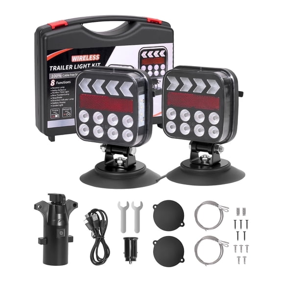 Wireless Magnetic Trailer Lights Kit, Rechargeable LED Tail Lights for Towing Truck RV Camper Boat Caravan, IP67 Waterproof Tow Turn Signal Taillights with Reverse Backup Brake Stop Blinker