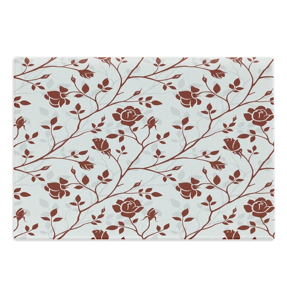 Floral Cutting Board, Monochrome Floral Arrangement Roses Leaves Branches Retro Environment Elements, Decorative Tempered Glass Cutting and Serving Board, Large Size, Ruby Beige White, by Ambesonne