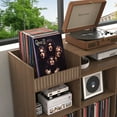 thumbnail image 6 of BOMETAO Record Player Stand with Open Vinyl Storage, Record Player Table for Vinyl Holds up to 550 Albums,Turntable Stand with Power Outlet for Living Room, Office, Walnut, 6 of 7