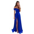 thumbnail image 1 of Vestido de fiesta GODCUN satinado con hombros descubiertos, corte en A, largo, azul real, 1 of 7
