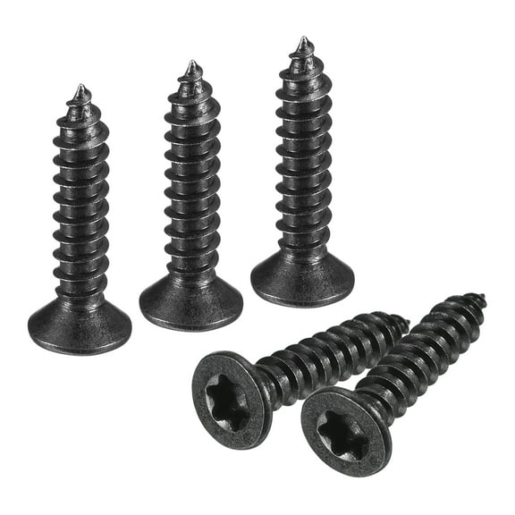 #6 x 3/4-inch Flat Head Torx/Star Wood Screws, 50 Pcs 304 Stainless Steel, Full Threaded, Black Coated, Fit T10 Bit