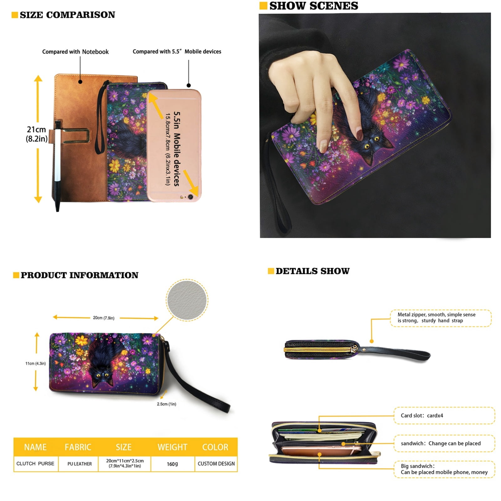 ZUXONGSY Cat Daisy Flower Star Sky Print Handbag with Matching Wallet for Women Practicality Work Bag Satchel Handbags Top Handle Satchel Waterproof Card Holder for Business Tours