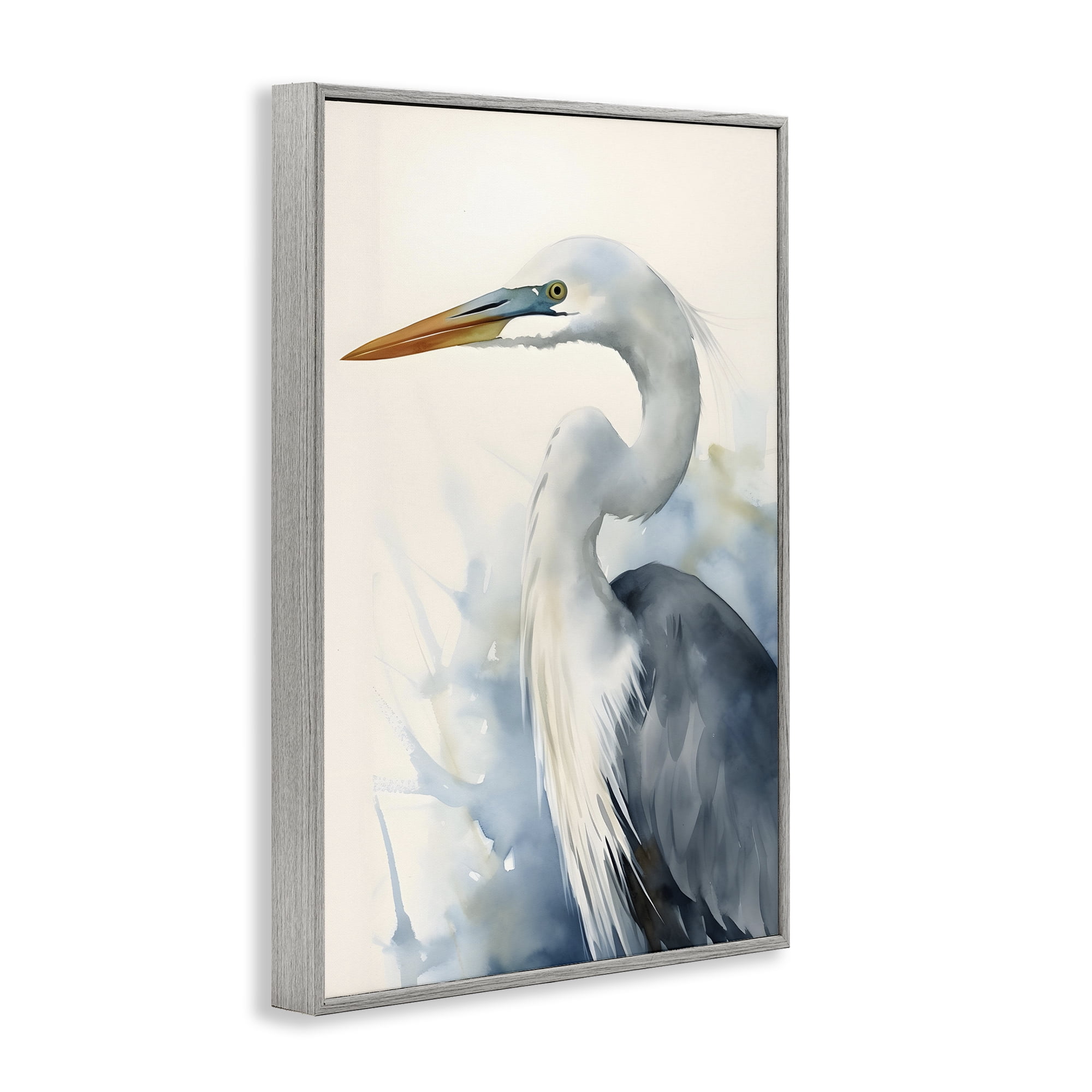 Stupell Industries Quiet Heron View Animals & Insects Painting Gray Framed Art Print Wall Art, 12 x 18