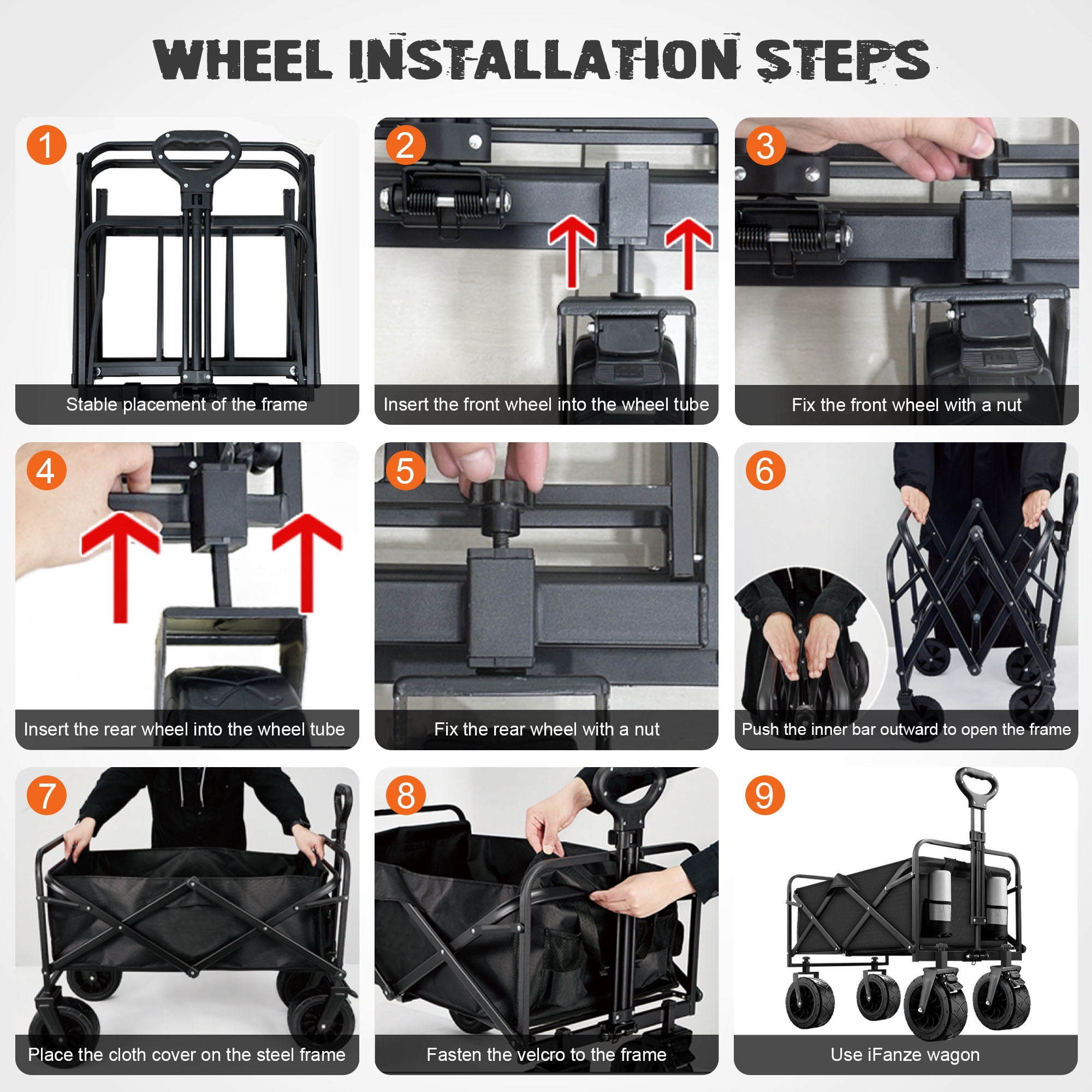 Qunler 560lbs Collapsible Folding Wagon, Big Bucket Beach Cart,  Heavy Duty Large Capacity Garden Wagon with Multi-Terrain Brake Wheels for Outdoor Camping, Shopping, Sports, Grocery, Kids, Black
