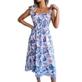 thumbnail image 4 of Seyurigaoka Women’s Summer Casual Vacation Dress, Bandage Suspender Tree Leaves Print A-line Mid-length Dress, 4 of 7