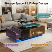 Lift-Top Coffee Table with Wireless Charging, Bluetooth Speaker, USB Ports & LED Lights, Black