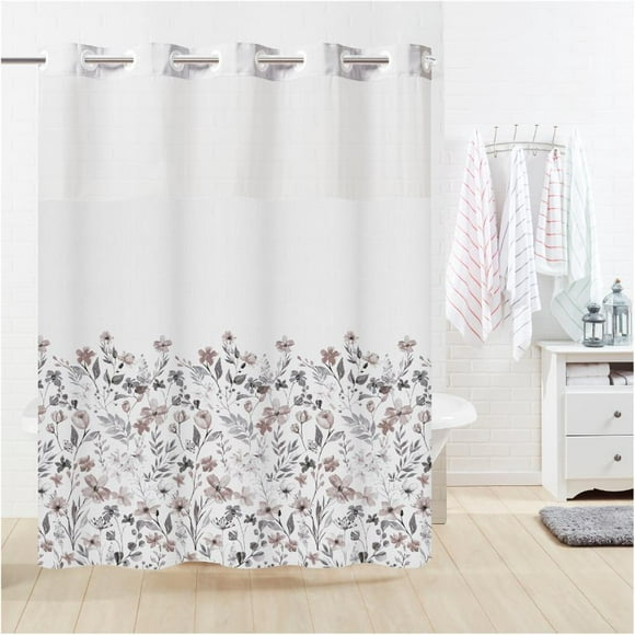 Polyester Hookless Shower Curtain and Peva Liner - Floral Border, 71" x 74"