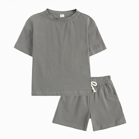 enyan Toddler Boy Summer Outfits 3T 4T 5T Boys Clothes Kids Solid Shorts Set Cotton 2 Piece Clothing Sets(Dark Gray,2-3 Years)