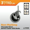 thumbnail image 2 of Titan Titan 3" Thermoplastic Rubber (TPR) Swivel Th. Stem Caster w/ Brake 110-lb. capacity, Gray (4 Pack), 2 of 4