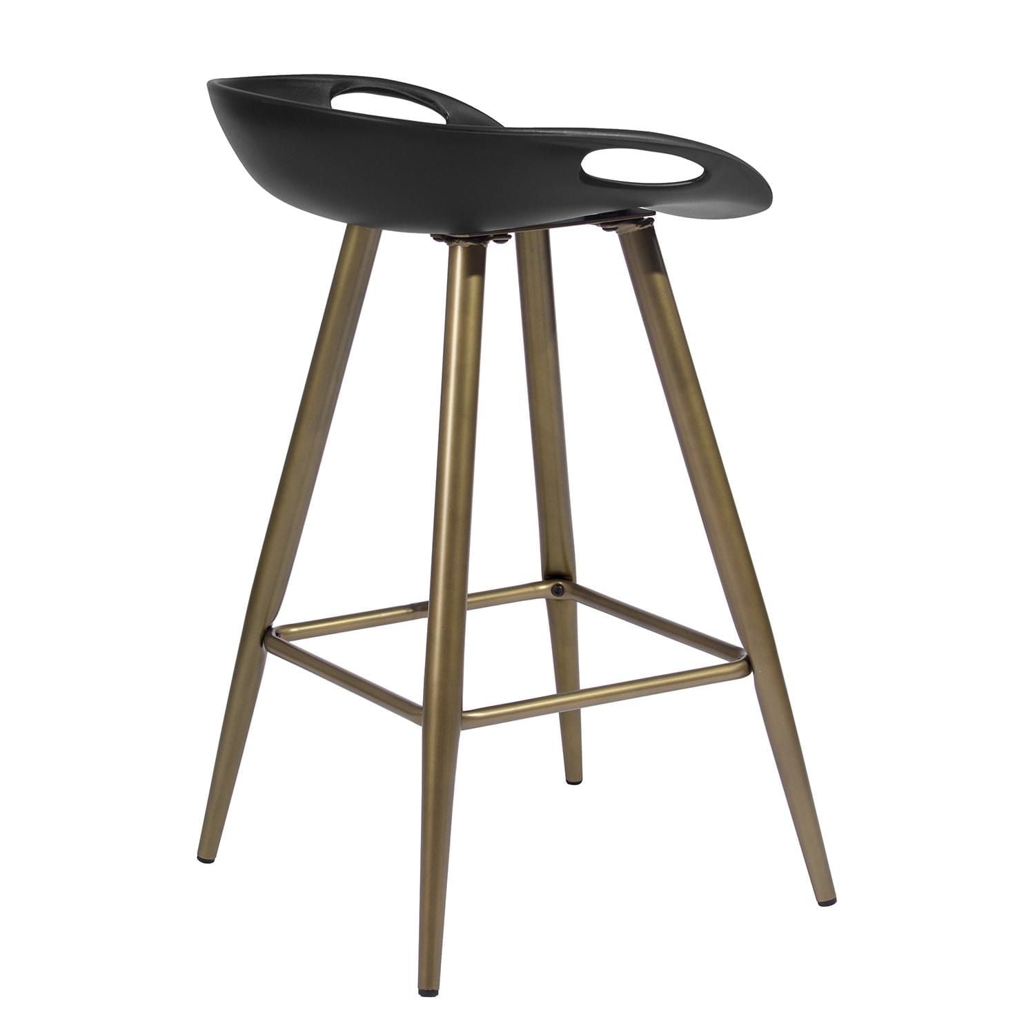Modern Bar Stools Set of 2, Counter Height Bar Stools with Gold Legs and Footrest, Armless Bar Chairs Dining Chairs for Home Office Kitchen Island, Black