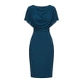 thumbnail image 5 of Women Solid Cowl Neck Dolman Short Sleeve Bodycon Midi Dress, High Waist Slimming Knee-Length Pencil Dress, Elegant Stretch formal office Party Wear Dresses Dark Blue XXL(XXL), 5 of 5