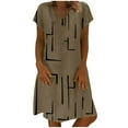 thumbnail image 3 of POTETI Sundresses for Plus Size Women Khaki Sun Dresses Casual Loose Stripe Patchwork V-Neck Short Sleeves Dress Women's Sundresses, 3 of 7