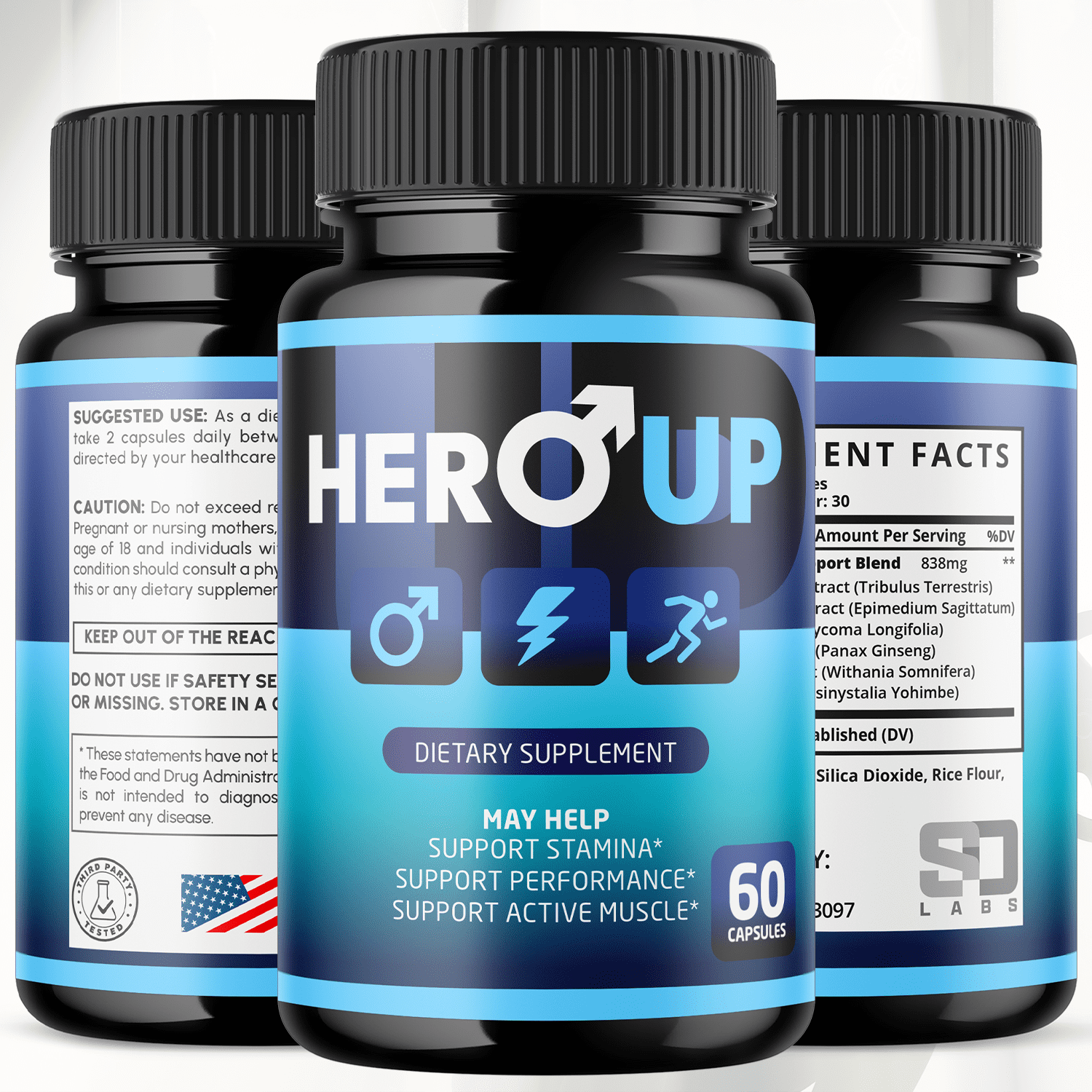 Hero Up Advanced Formula Pills All Natural Vitamin Supplement HeroUp 300 Capsules