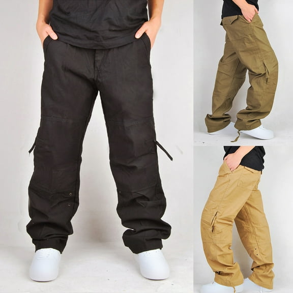 qolati Mens Cargo Pants Outdoor Multi Pockets Cotton Hiking Joggers Sweatpants Classic Fit Lightweight Athletic Workout Trousers