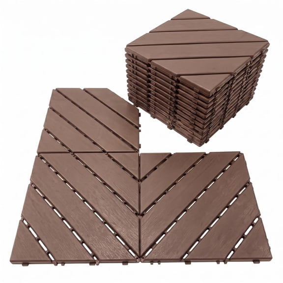 Interlocking Deck Tiles 44-Pack 12x12 Inch, Waterproof Patio Flooring and Snap Together Decking Tiles with Non-Slip Surface for Poolside Porch Garden, Brown