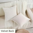 thumbnail image 2 of SURJDE Cream White Striped Decorative Throw Pillow Covers 20x20 Inch Set of 2,Square Fall Decorations Couch Pillow Case,Soft Cozy Faux Rabbit & Velvet Back,Modern Home Decor for Bed, 2 of 6