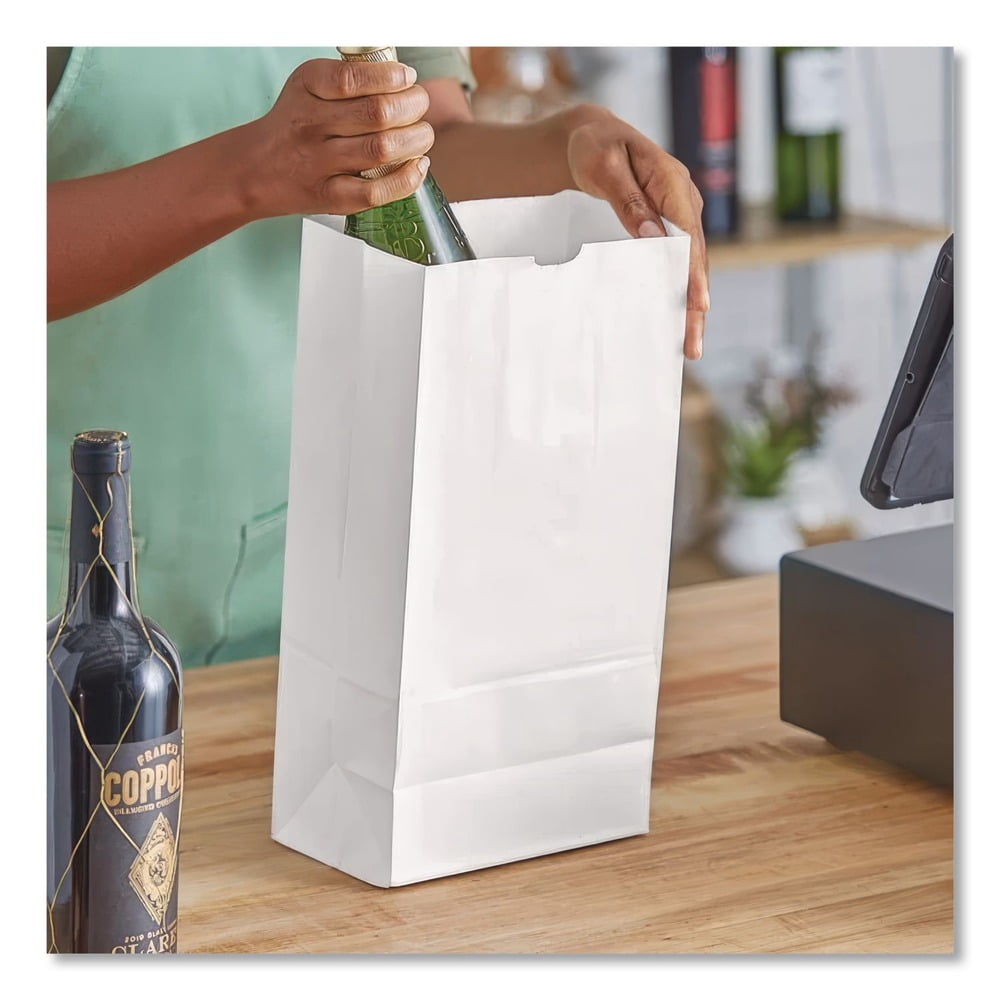7 in. x 4.38 in. x 13.75 in. No. 12 Size Grocery Paper Bags - White (500/Bundle)