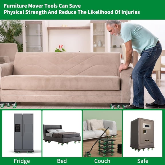 Heavy Duty Furniture Dolly 360° Rotating 5 Wheels, Alloy Steel Furniture Movers Up to 3000 lbs/1360 Kg Load Capacity with Measure Tape and Leveler (5.3x5.3 in)