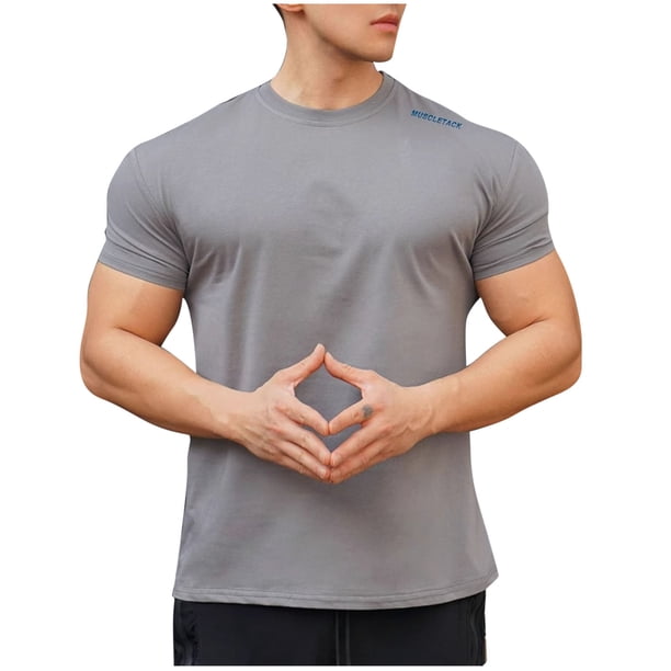Camisas de Verano Casuales de Manga Corta de los Hombres Color Sólido V-Cuello Blusa de Fitness, 75% Poliéster 20% Rayón 5% Camisa de Spandex