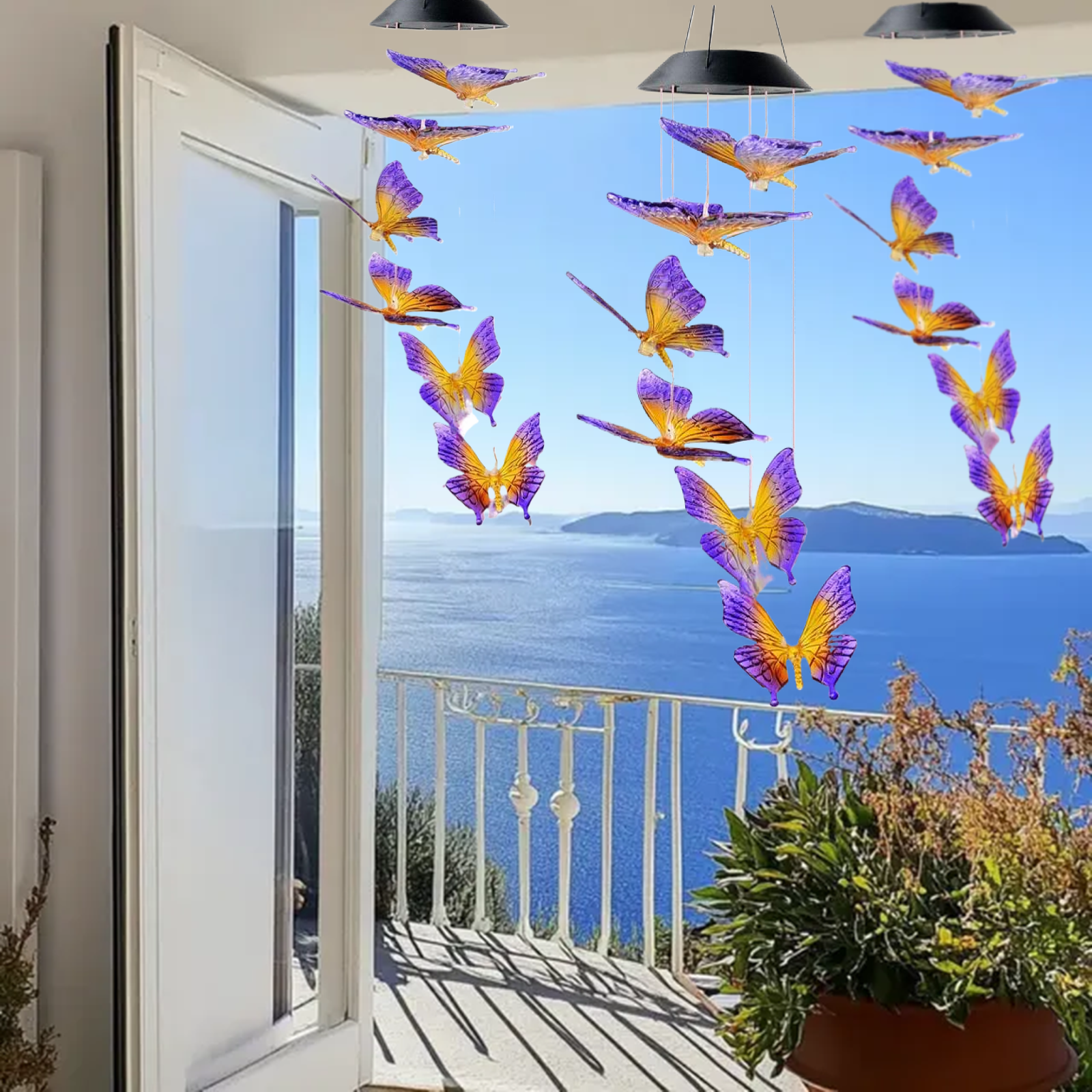 Qoosea Wind Chimes for Outside Butterflies Solar Wind Chime Yard Decorations Outdoords Powered LED Waterproof Color Changing Hanging Lamp Butterfly Windchimes Moon Gifts for Women