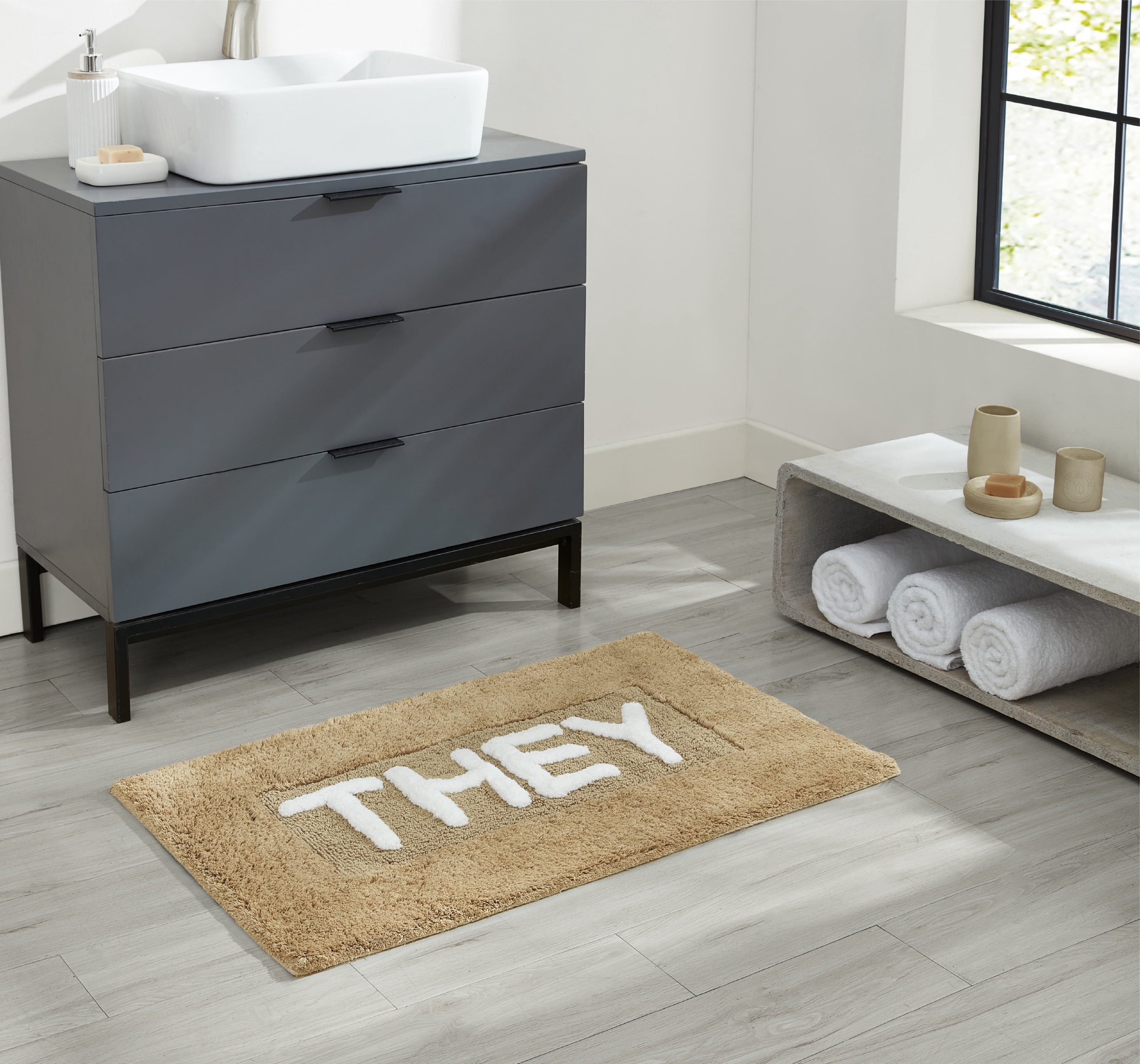 Jean Pierre "They" 21"x34" Cotton Bath Rug, Linen