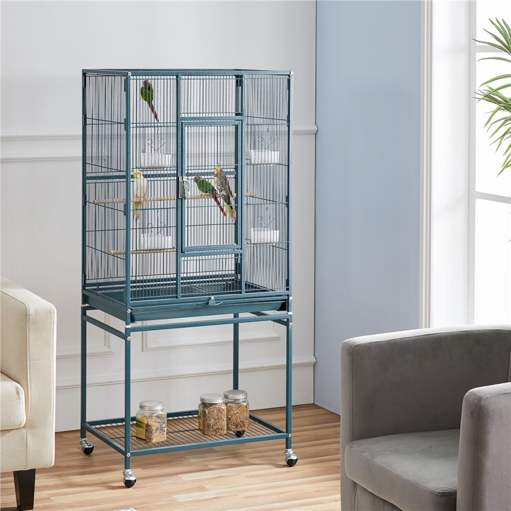 Alden Design 54" Metal Rolling Bird Cage with Detachable Stand, Navy Blue