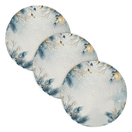 

WOBOGO White Background with Snowflakes Coil Placemats 3pcs Resistant Hot Pads Mat for Table Counter Cooking Potholder 15in
