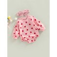 thumbnail image 3 of Wassery Infant Baby Girls Romper Letter/Heart Print Round Neck Long Sleeve Jumpsuits Spring Casual Bodysuits with Headband 0-24M, 3 of 8