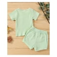 thumbnail image 3 of Franhais Newborn Infant Outfits Sets, Ribbed Knit Short Sleeve T-shirt + Short Pant Clothes Set, 3 of 9