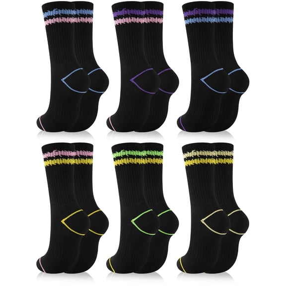 COOPLUS Women Crew Socks 6 Pairs, Cushioned Athletic Running Breathable Casual Gym Socks for Women