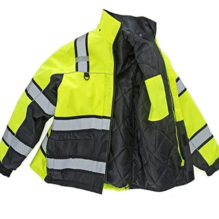 

Cordova PK401-4XL Reptyle Type R Class III Lime Parka Quilted Lining Reflective Tape On Black Contrasting Stripes PU Coated Polyester Shell With Storm Flap Concealed/Detachable Hood 4X-Large