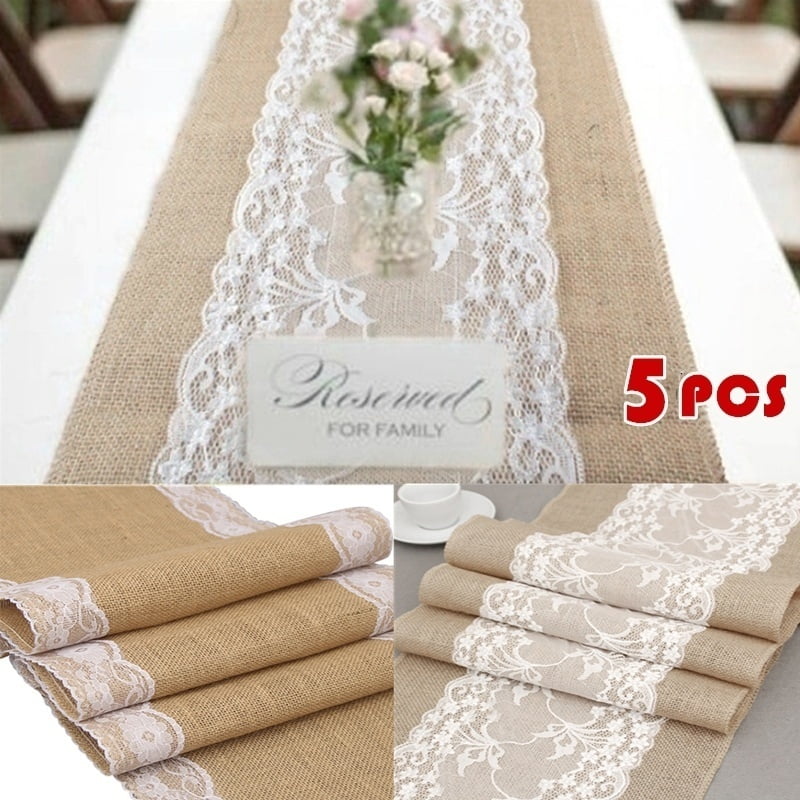 Hessian and lace table runners 155cm x 50cm 