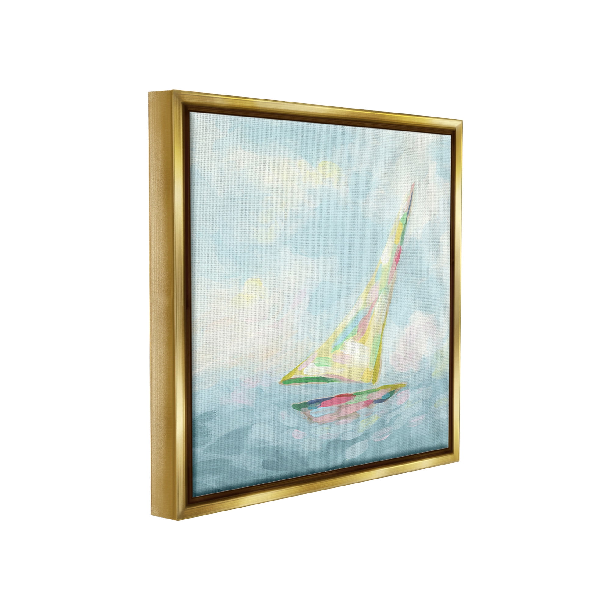 Stupell Industries Modern Pastel Sailboat Nature Painting Gold Floater Framed Canvas Art Print Wall Art, 25 x 25