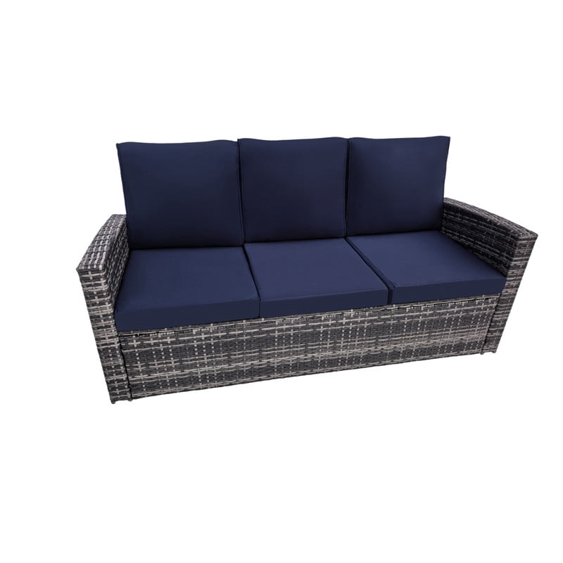 6-Piece Patio Furniture Set with 2 Ottomans, PE Wicker Sectional Sofa Set with Glass Coffee Table, Patio Conversation Set with Thick Cushion for Backyard Lawn