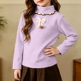thumbnail image 2 of FAIWAD Girls Mock Neck Tops Long Sleeve Fleece Shirts with Bow Soft Warm School Daily Clothes, 2 of 9