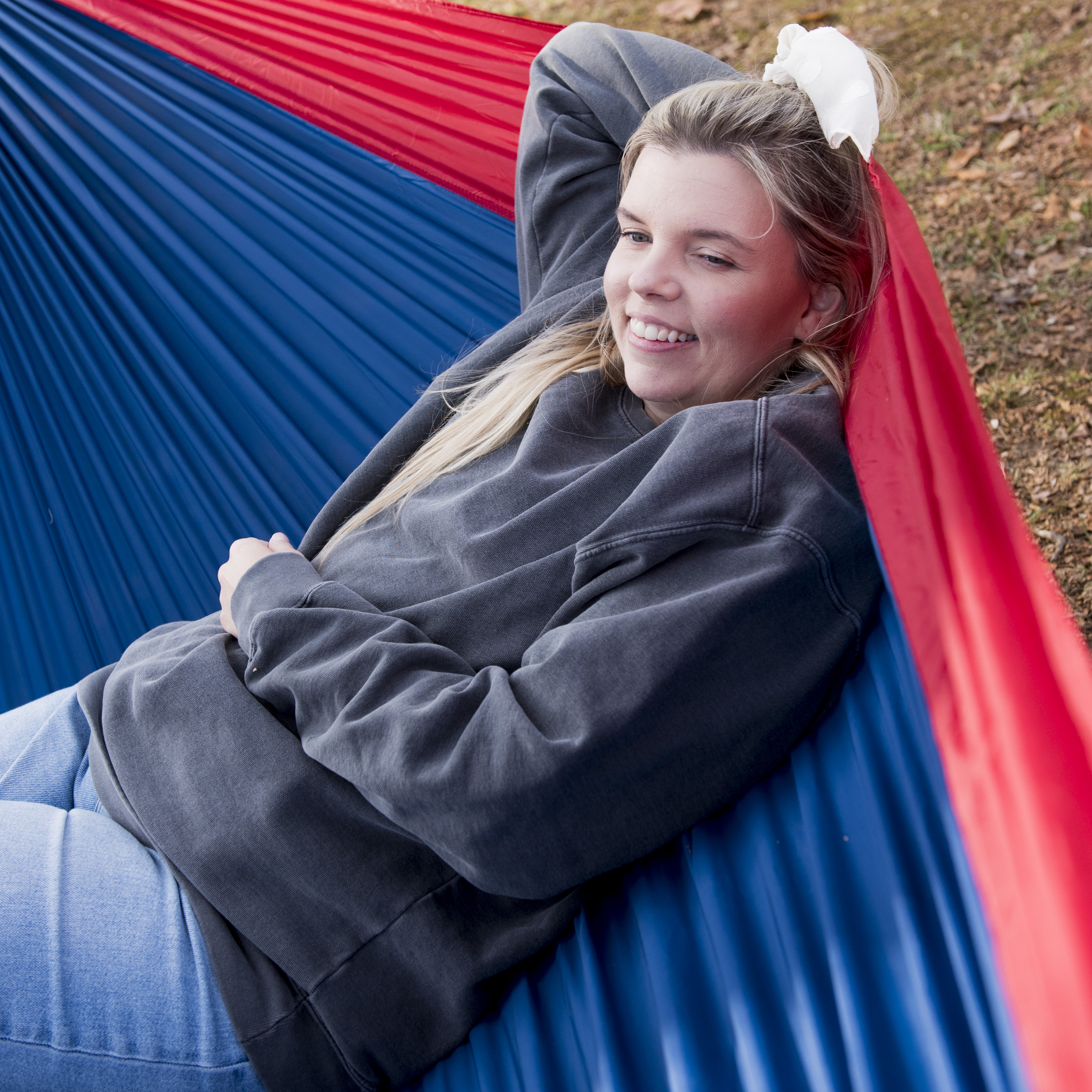 EQUIP  Red and Navy Nylon Tree Hammock,, Open Size 116" L x 59" W