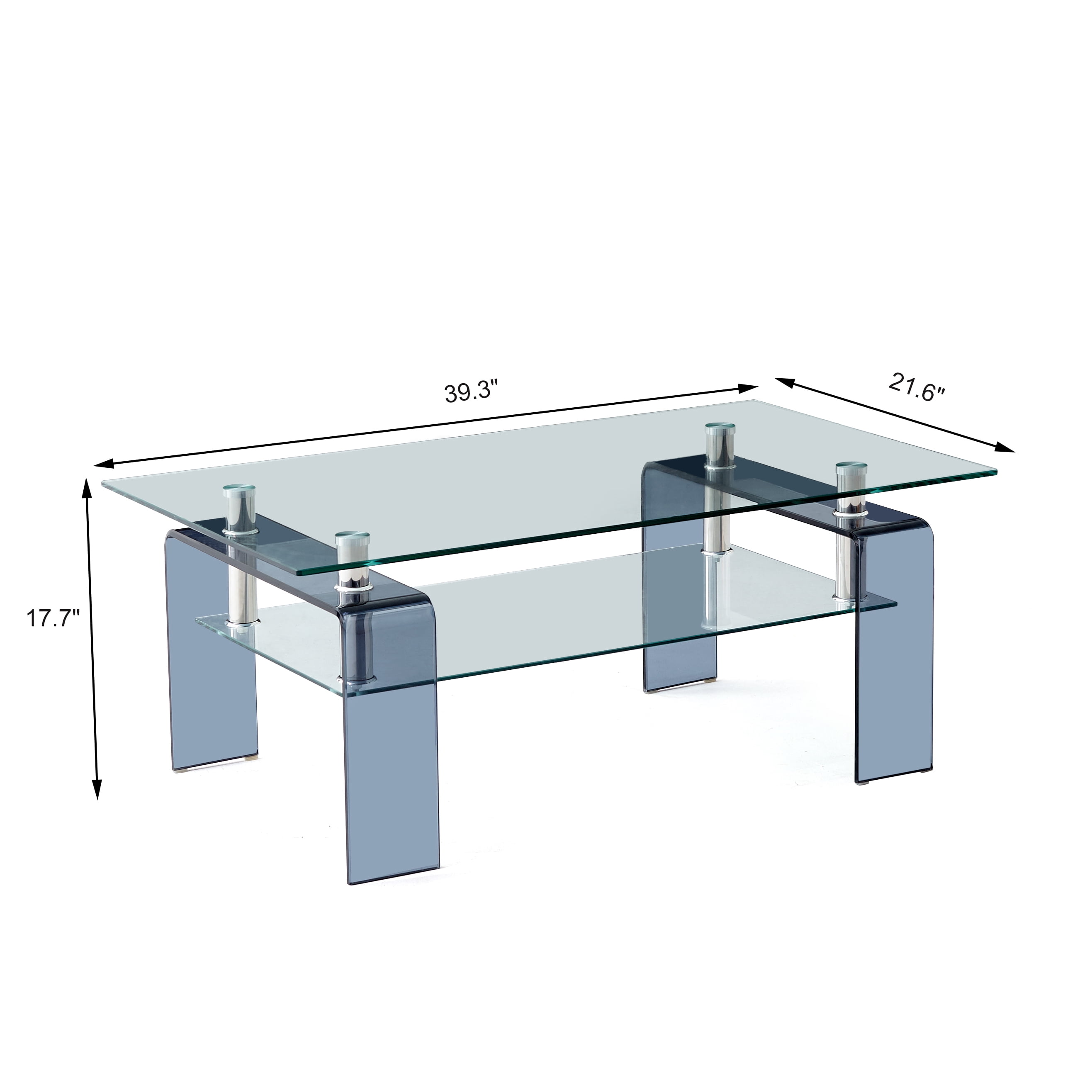 MAYEERTY Tempered Glass Coffee Table, Modern Glass Coffee Table for Living Room, 2-Tier Storage Center Coffee Table with Smoke Legs