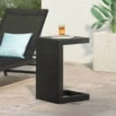 Outdoor Aluminum C Shaped Side Table, Space Saving Accent Table for Patio Garden, Black