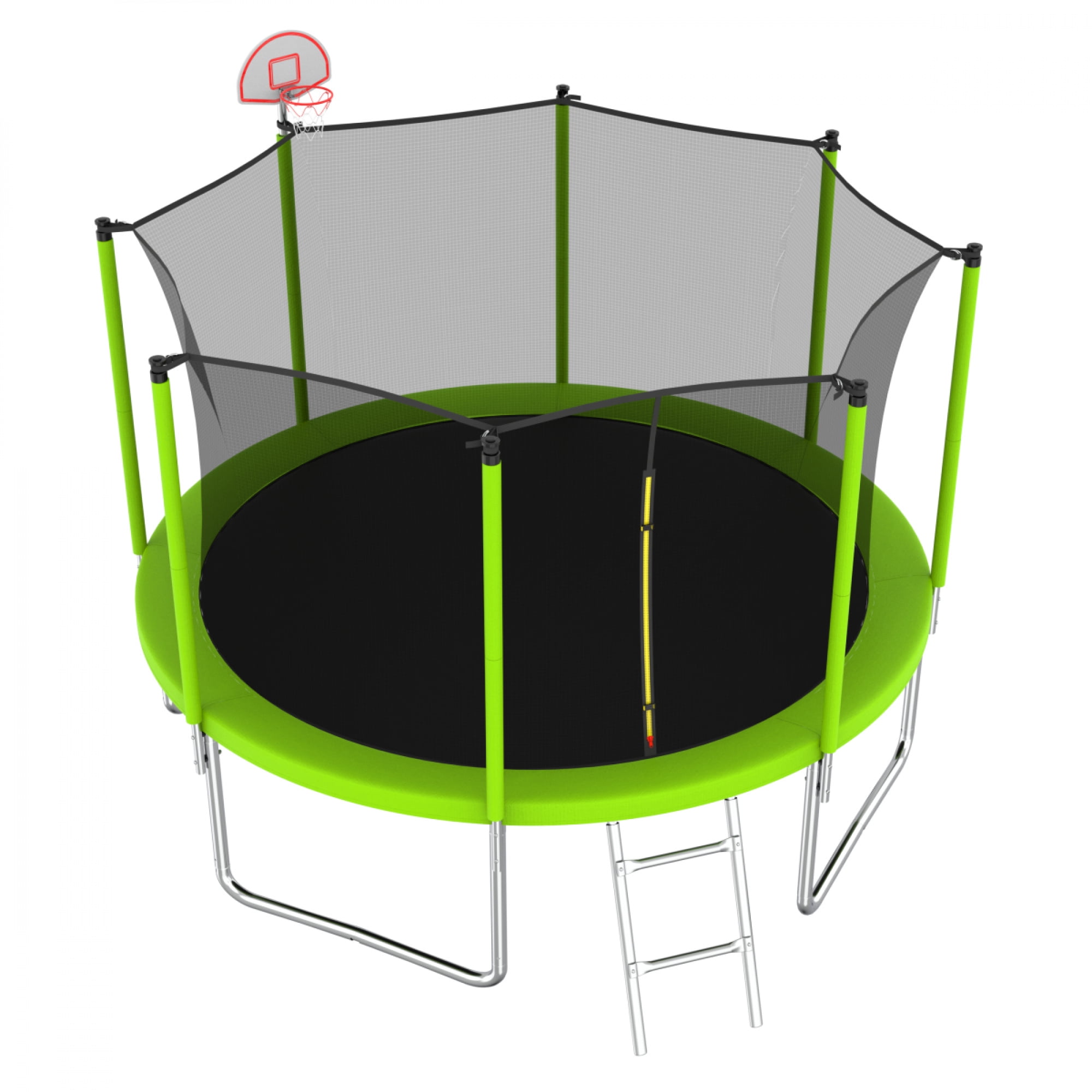12FT Trampoline for Kids & Adults - Basketball Hoop with Ball, Recreational Trampoline with Safety Enclosure for Backyard Outdoor,Green