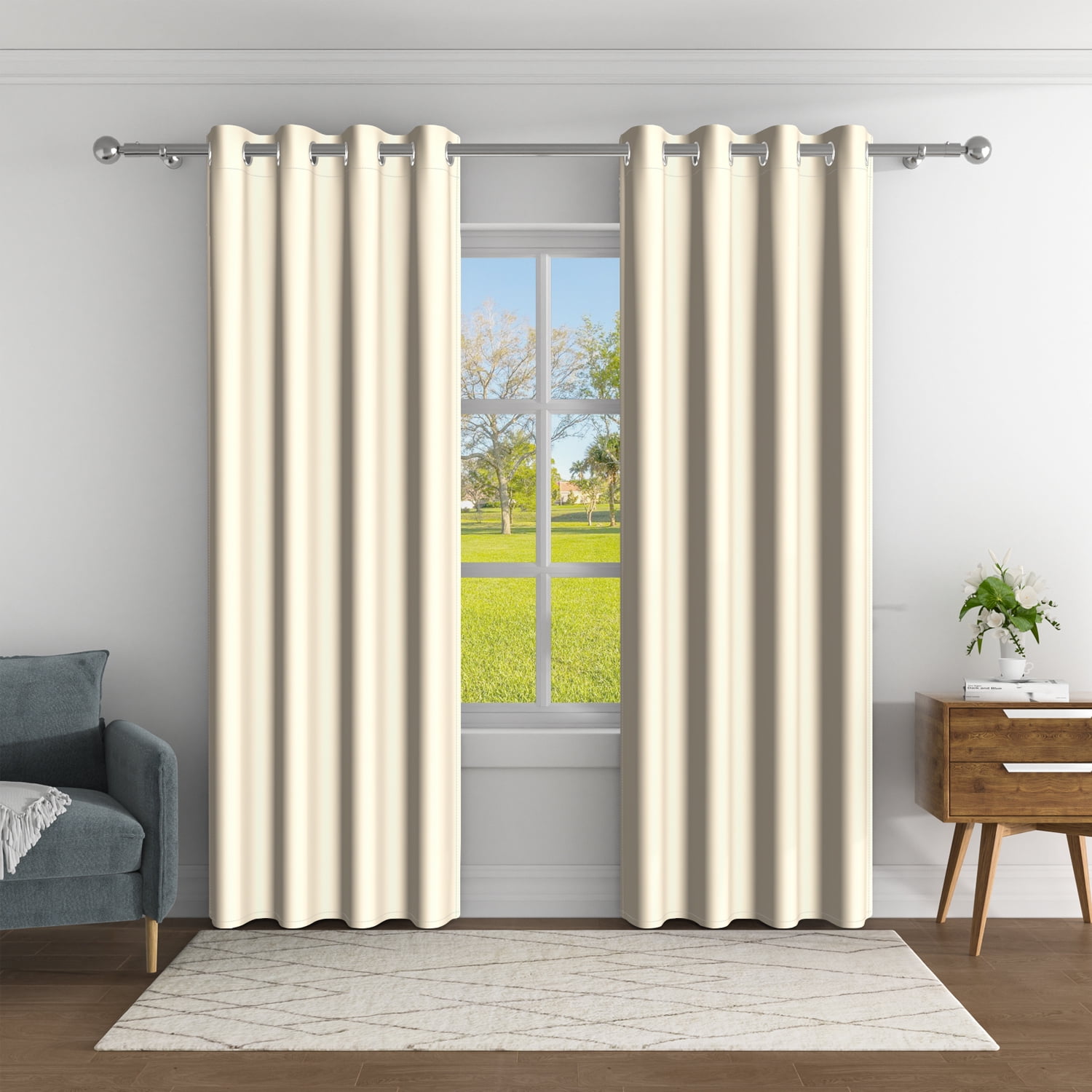 AOFOTO Textured Solid Color Blackout Grommet Curtain Set of 2, Beige, 42" W x 96" L
