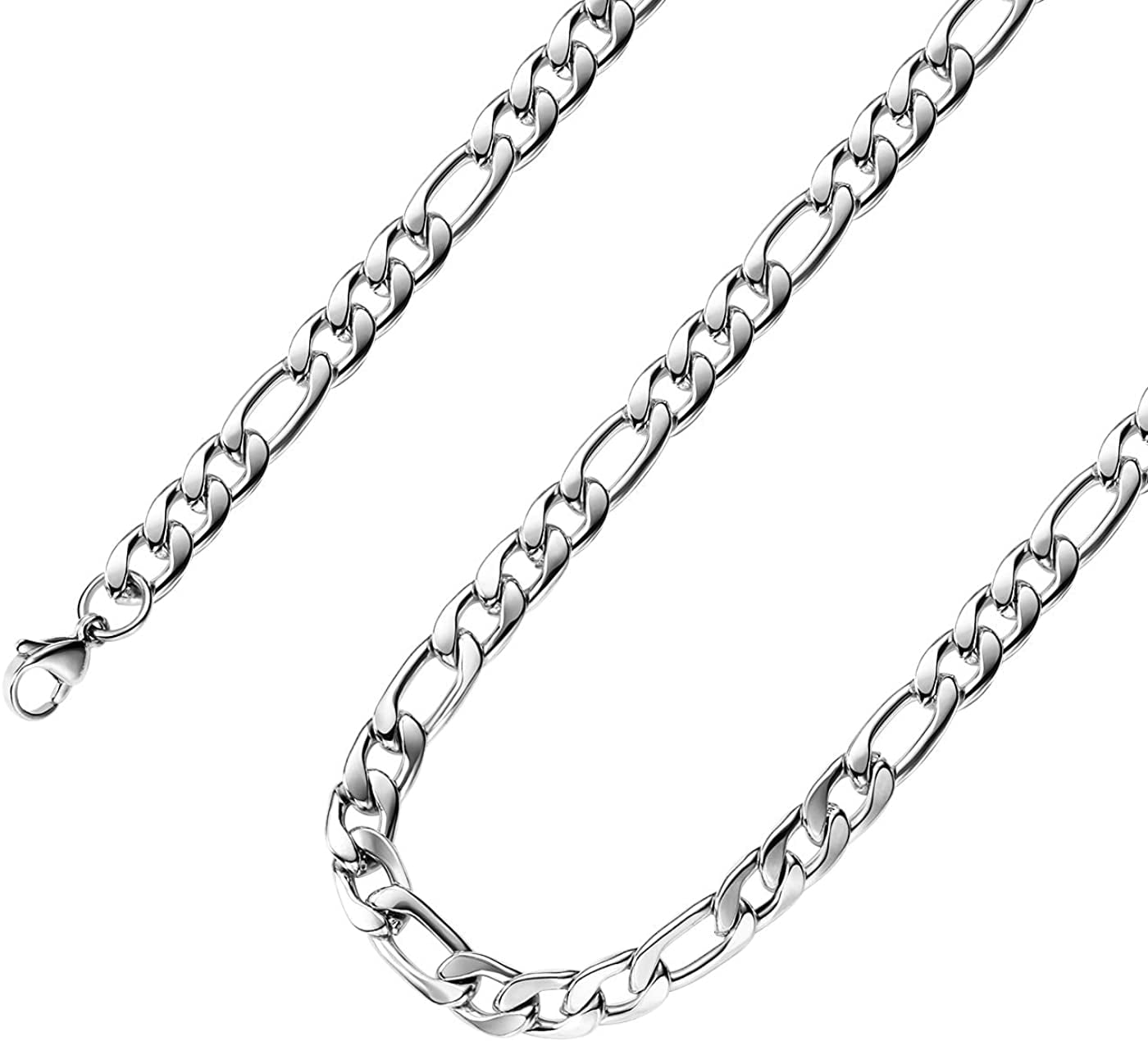 16 Inches to 30 Inches Figaro Chain Necklace 4MM to 8.5MM Stainless Steel Figaro Link Chain for Men Women 