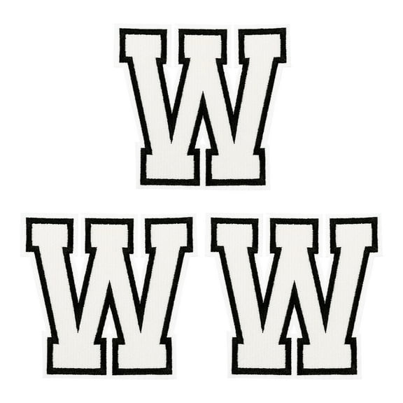 Uxcell Iron on Letter Patches, 3 Pcs 4.4"/11.3cm Large Alphabet W Iron on Embroidered Applique Sew on Patches for Clothes, Dress, Socks, Jeans, Hats, DIY Accessories (White)