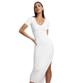 thumbnail image 5 of Women's Side Slit Deep V Neck Bodycon Maxi Dress Split Short Sleeve Evening Party Long Dresses - White, 5 of 6