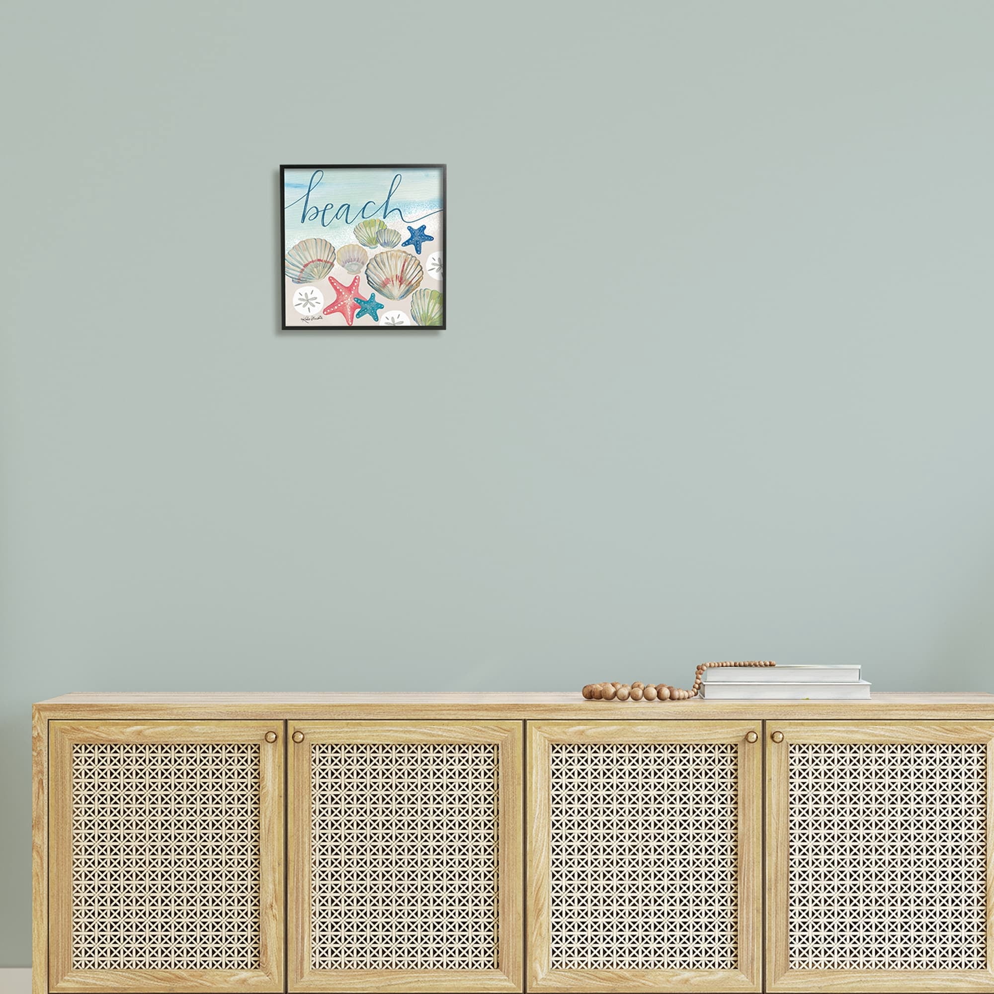 Stupell Industries Beach Calligraphy Seashells Clams Starfish Ocean Foam Framed Wall Art, 12 x 12, Design by Katie Doucette
