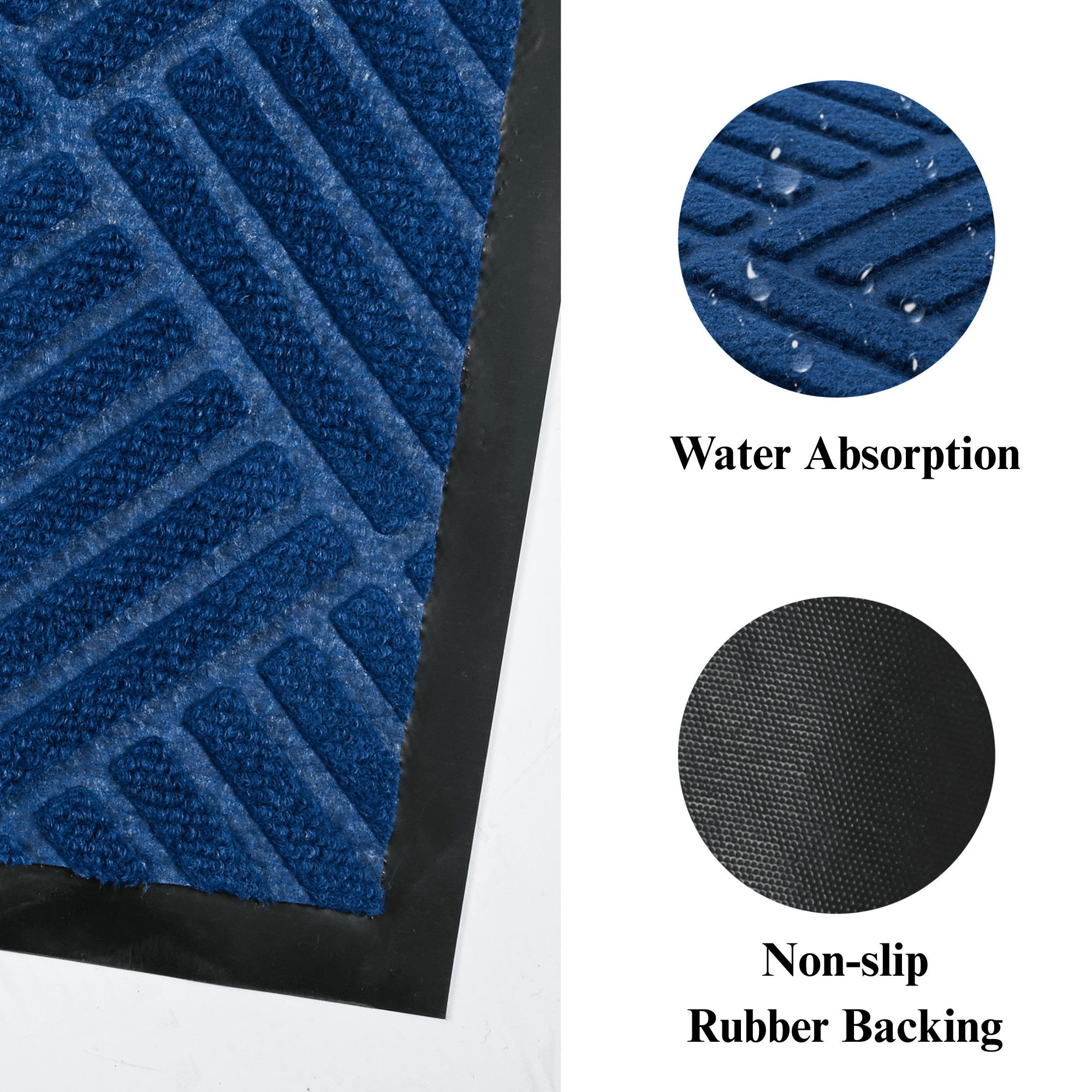 OVYEOFR Entrance Door Mat, 3ft x 5ft Indoor Outdoor Large Doormat with Non-Slip Rubber Backing, Blue