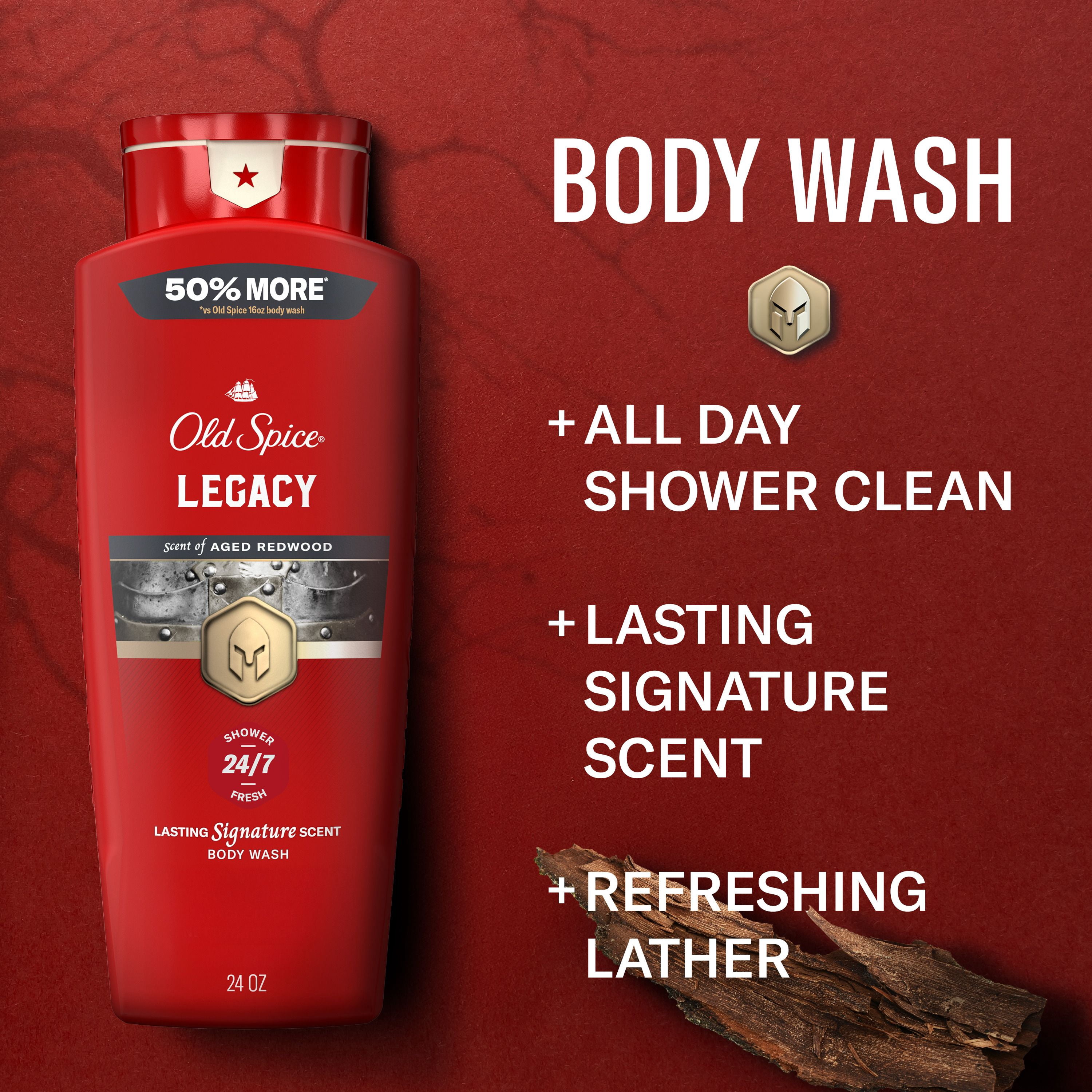 Old Spice Red Collection Body Wash for Men, Legacy Scent, Refreshing Clean, Moisturizing Formula, Long-Lasting Fragrance, 709ml