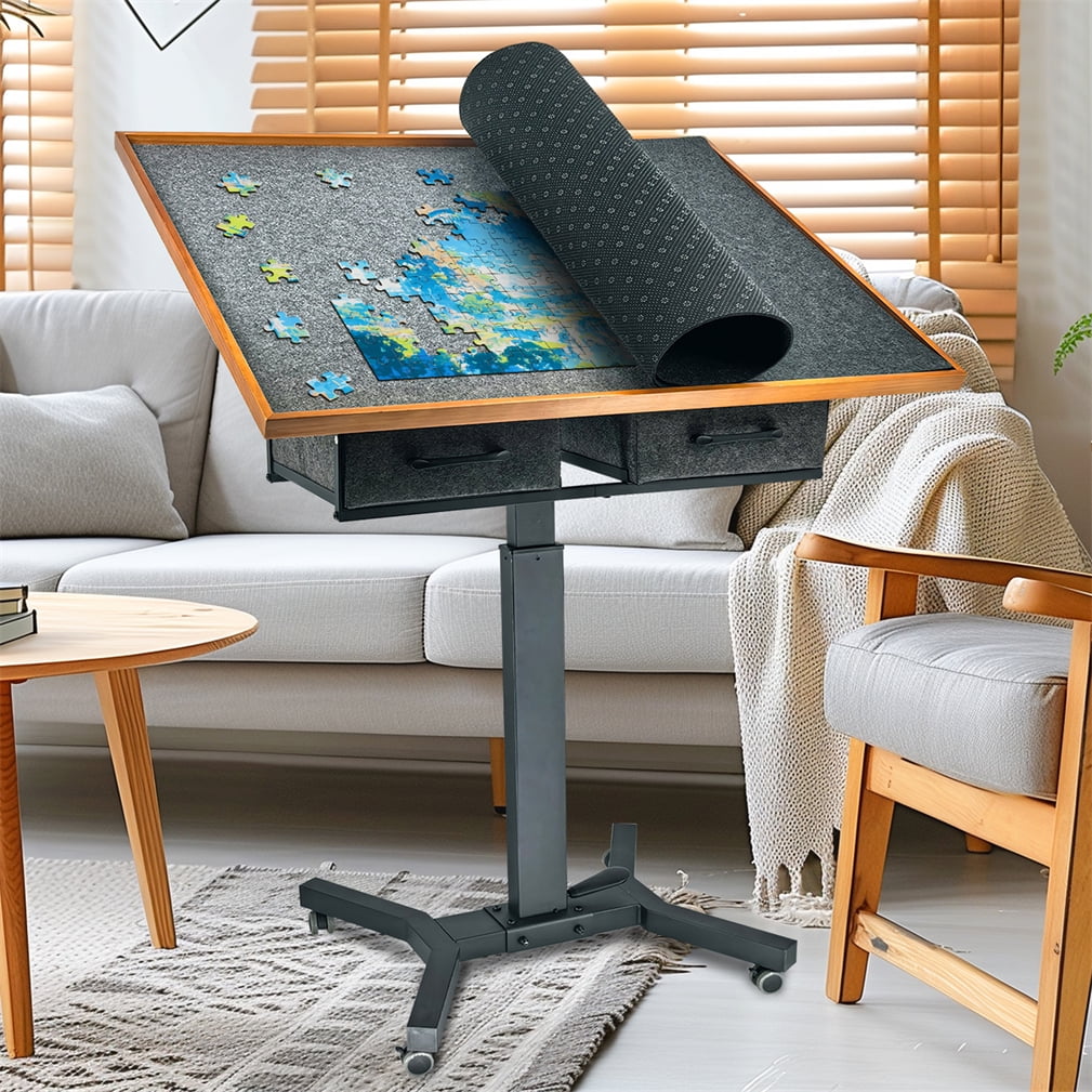 Wisfor Large 1500PCS Jigsaw Puzzle Table Gas-Lift Height Adjustable 360° Rotation Tilting Desktop w/ 2 Storage Drawer,35.43x27.56x38.58 inch
